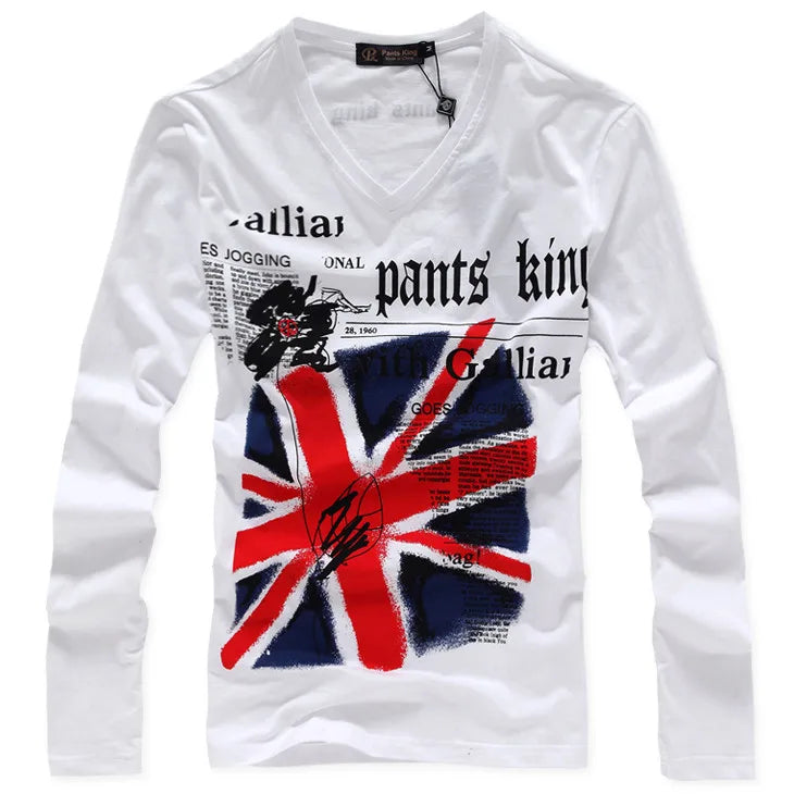 Men's T-shirt Sets V-neck Solid  Long Sleeve Cotton spandex