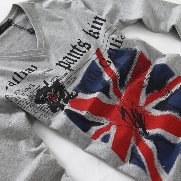 Men's T-shirt Sets V-neck Solid  Long Sleeve Cotton spandex