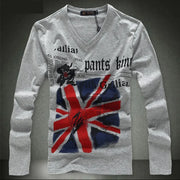 Men's T-shirt Sets V-neck Solid  Long Sleeve Cotton spandex