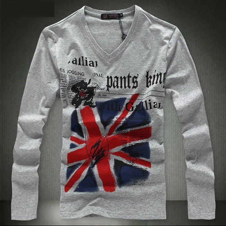 Men's T-shirt Sets V-neck Solid  Long Sleeve Cotton spandex