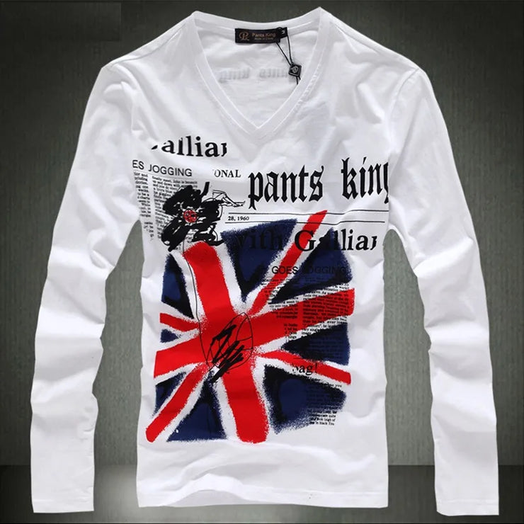 Men's T-shirt Sets V-neck Solid  Long Sleeve Cotton spandex