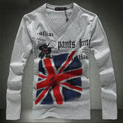 Men's T-shirt Sets V-neck Solid  Long Sleeve Cotton spandex