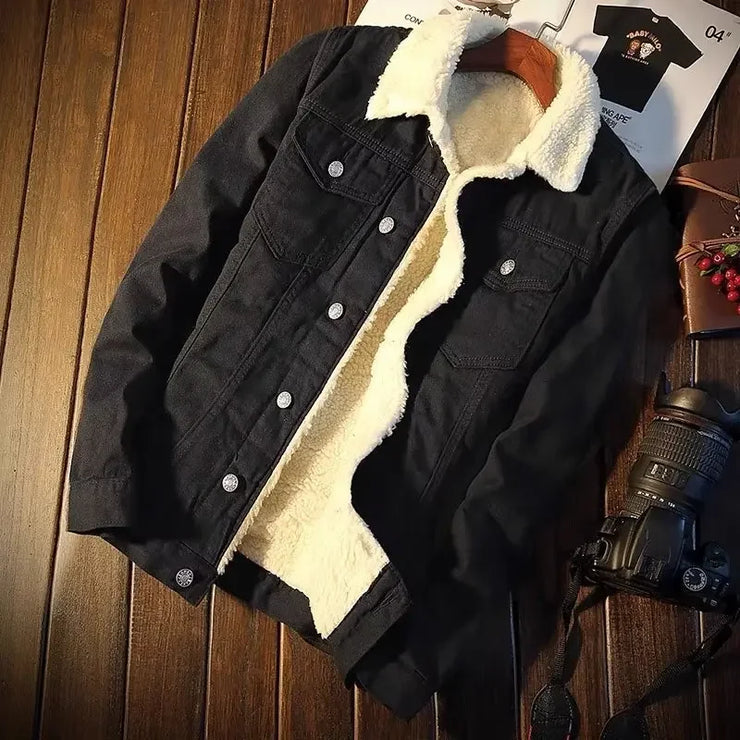 Winter Fleece-lined Thickened Denim Jacket